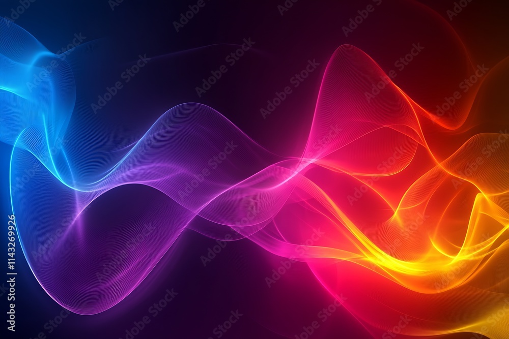 Aufkleber vivid colorful abstract waves of light on dark background : generative ai