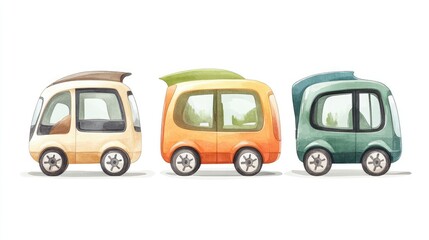 Fototapeta premium eco-friendly vehicles flat design side view sustainable living watercolor Complementary Color Scheme