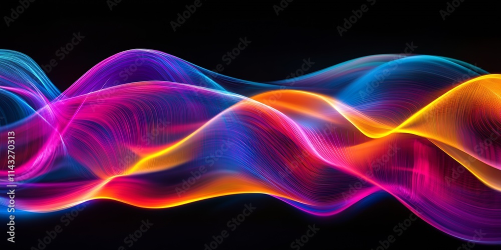 Poster colorful wavy neon light abstract background with flowing movements : generative ai