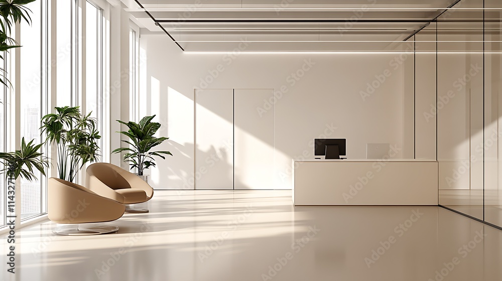 Poster modern elegant minimalist office reception with natural light : generative ai