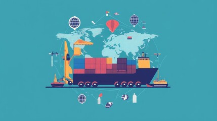 Obraz premium logistics network flat design front view global trade animation Split-complementary color scheme