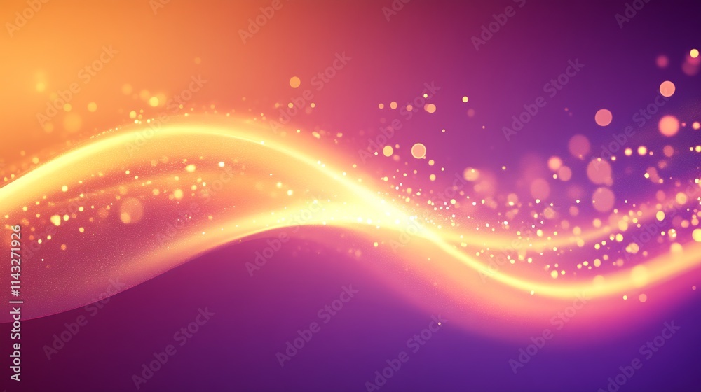 Fototapete vibrant orange and purple abstract light wave with sparkles and bokeh elements : generative ai