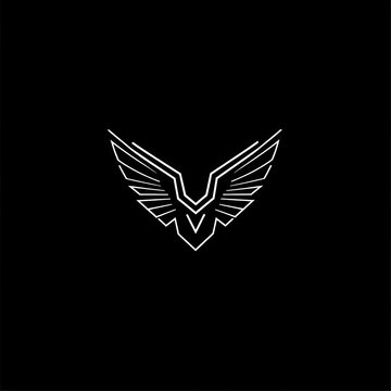 Minimalist vector logo design of geometric falcon wings
