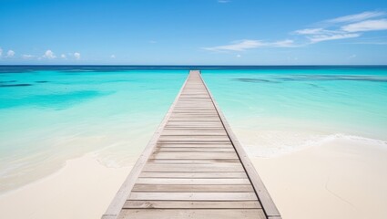 Obraz premium Wooden pier stretching into the turquoise ocean under a vibrant sky