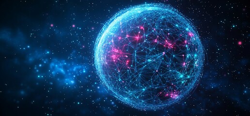 Fototapeta premium Futuristic glowing sphere with network connections in space.