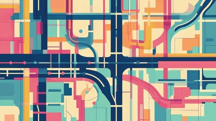 Obraz premium public transit map flat design front view urban planning animation colored pastel 