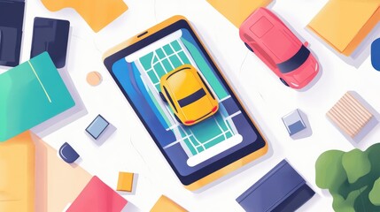 ride-sharing app flat design top view smart mobility watercolor Complementary Color Scheme