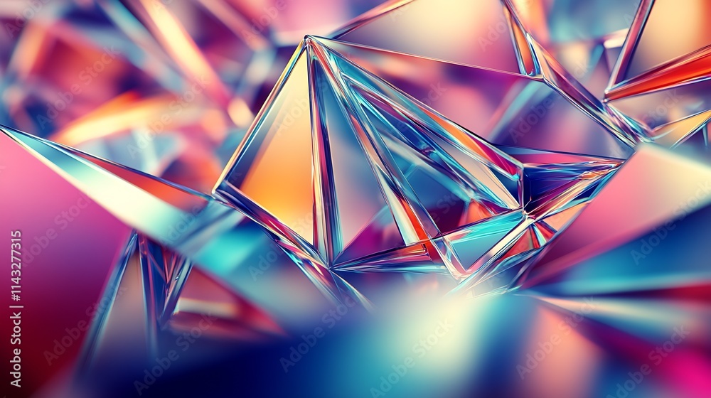 Aufkleber Colorful 3D Abstract Geometric Prism Patterns Creating a Dynamic Futuristic Design with Vibrant Neon Splashes : Generative AI