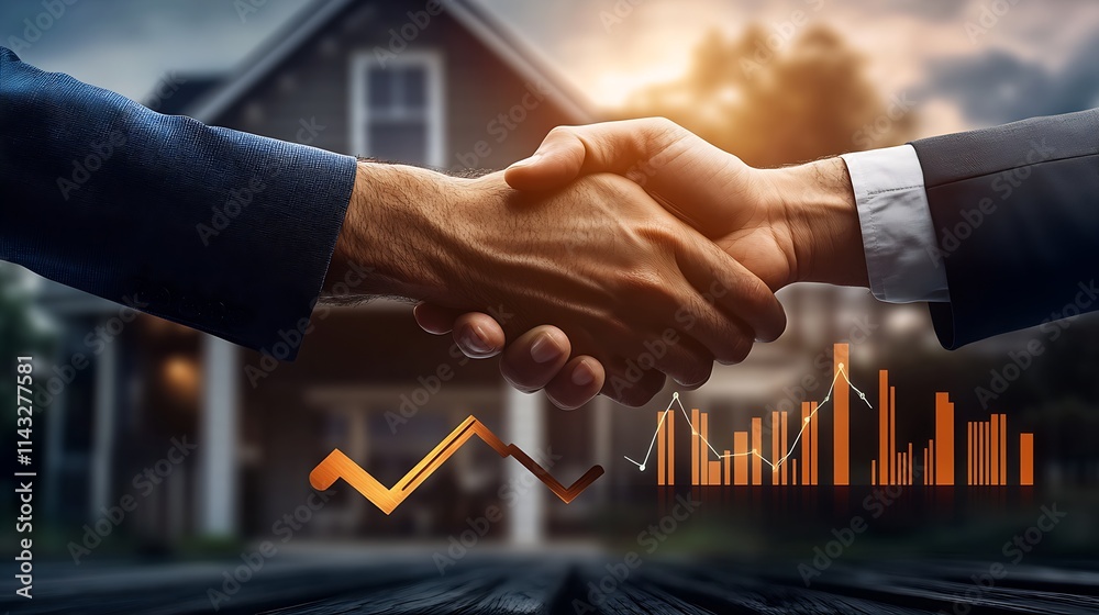 Poster Professional Business Handshake with Graph in Residential Setting : Generative AI