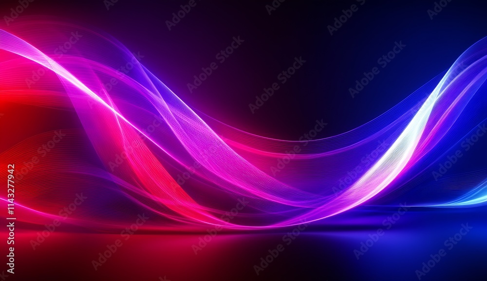 Poster elegant abstract art with radiant pink and blue curved lines : generative ai
