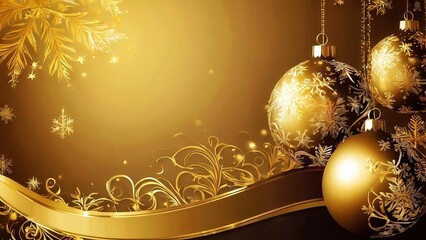 Golden Christmas and New Year background with golden baubles. Vector illustration.