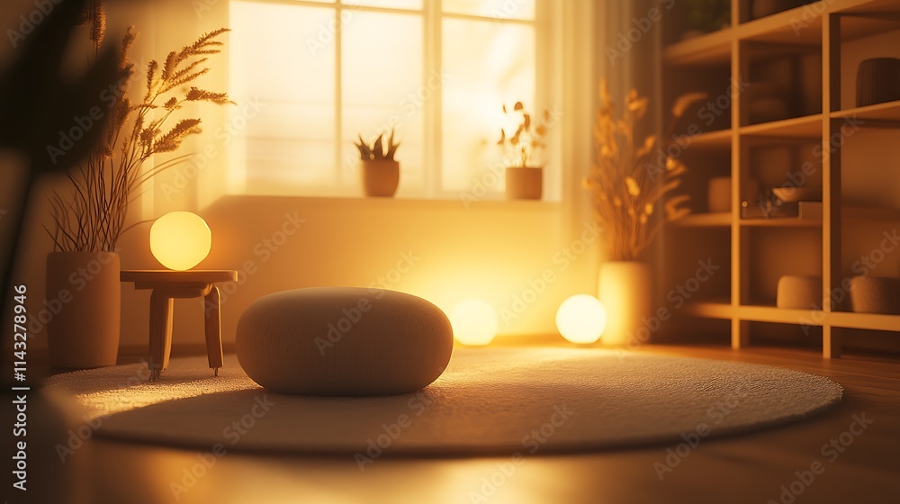 Poster Sunlit Minimalist Living Space with Tranquil Decor Elements : Generative AI