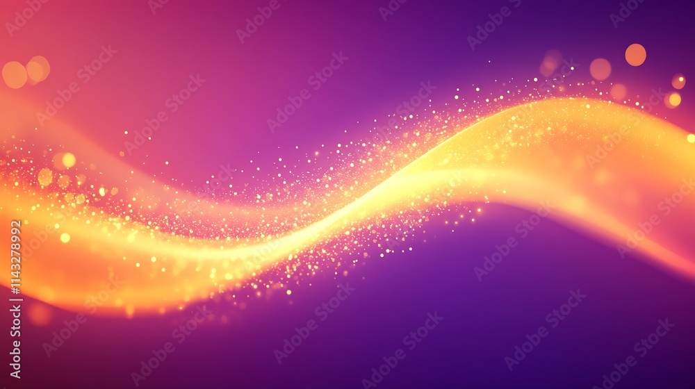 Leinwandbilder Dynamic Golden Light Wave on Purple Background with Sparkling Particles and Bokeh : Generative AI