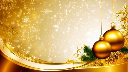 Golden Christmas background with baubles and snowflakes. Vector.
