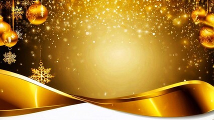 Golden Christmas background with golden snowflakes and christmas balls. Vector illustration.