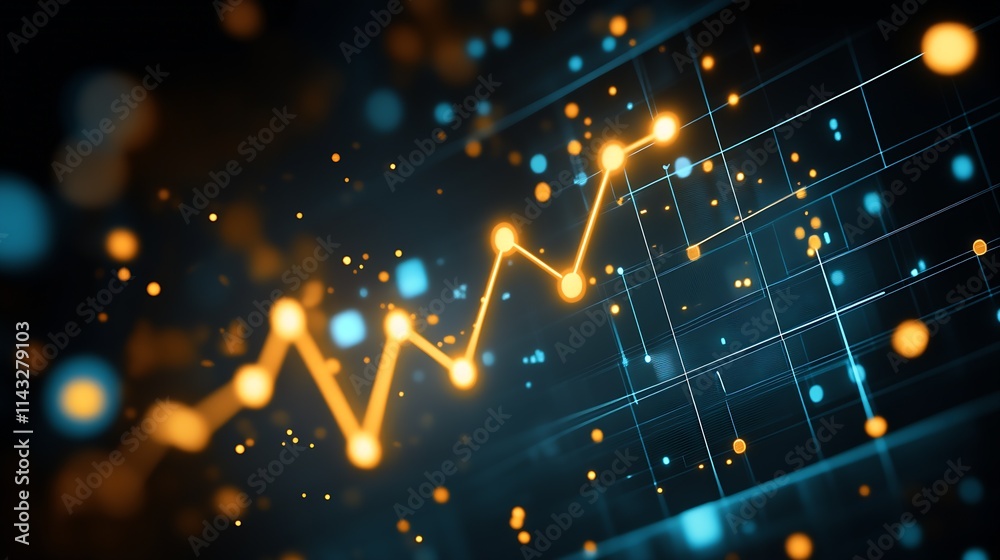 Poster Dynamic Financial Data Display in Yellow and Blue Abstract Design : Generative AI