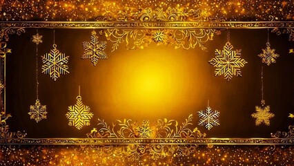 Christmas background with golden snowflakes and lights. Vector illustration.