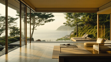Fototapeta premium An elegant and luxurious spa retreat set in a tranquil sea landscape