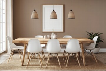 Modern Dining Room with Wooden Table and Minimalist Decor