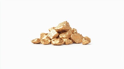 A pile of gold nuggets displayed against a plain background, emphasizing value and wealth.