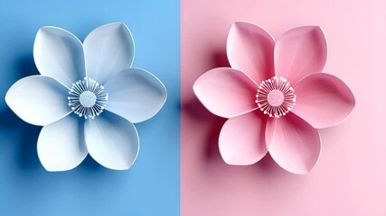 Beautiful floral design featuring a blue and pink flower arranged on contrasting backgrounds for a creative display