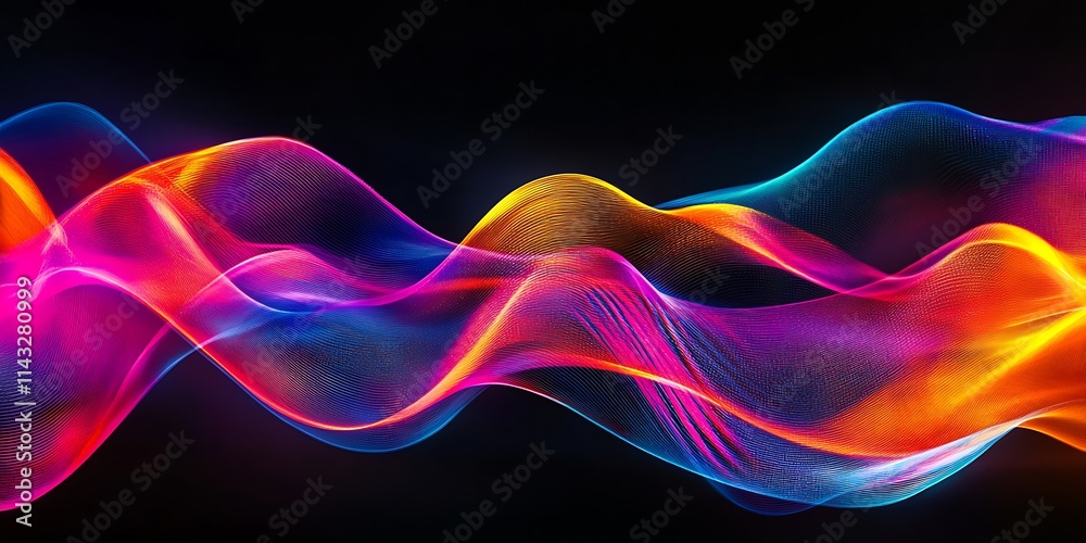 Fototapete vibrant multicolored abstract wave pattern on black background for modern design : generative ai