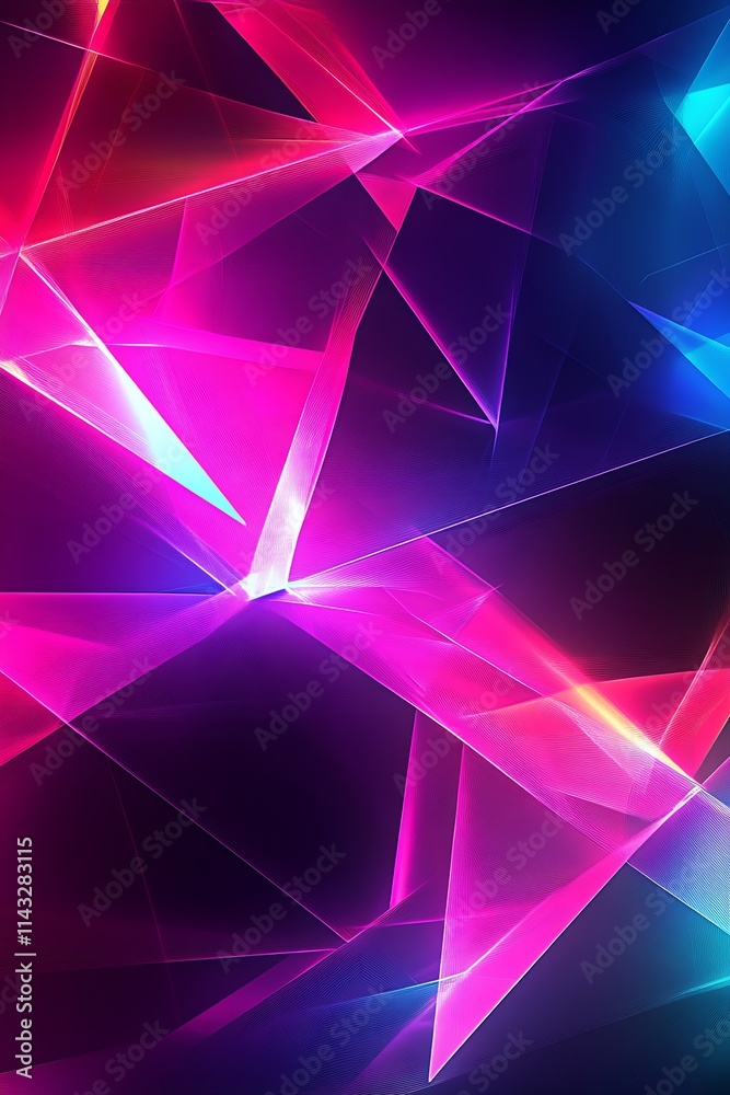 Poster Dynamic Neon Abstract Artwork with Intersecting Shapes and Luminescent Colors : Generative AI