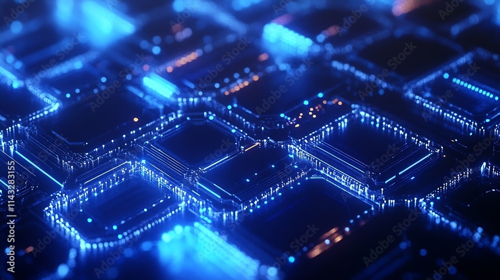 Poster abstract glowing blue technology grid futuristic background design : generative ai