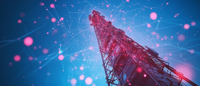 Cellular tower with digital network connections.