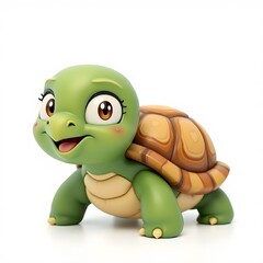 Fototapeta premium Cute 2D Cartoon Turtle Clipart for Kids Isolated on White Background