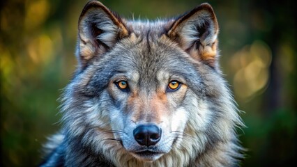 Fototapeta premium Wild animal close-up: a gray wolf's powerful gaze, showcasing Canis lupus in documentary photography.