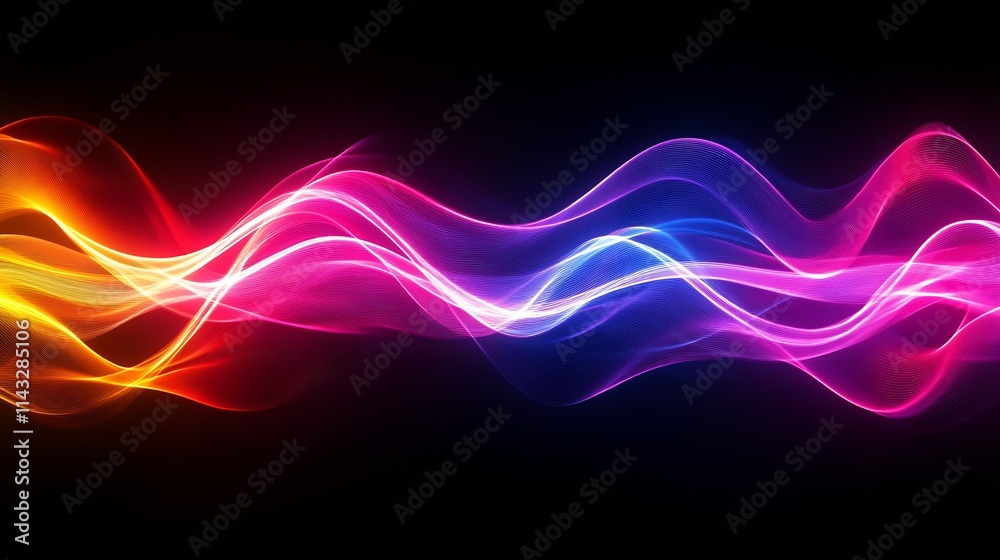Leinwandbilder vibrant abstract wave pattern in multicolored neon light swoosh design : generative ai