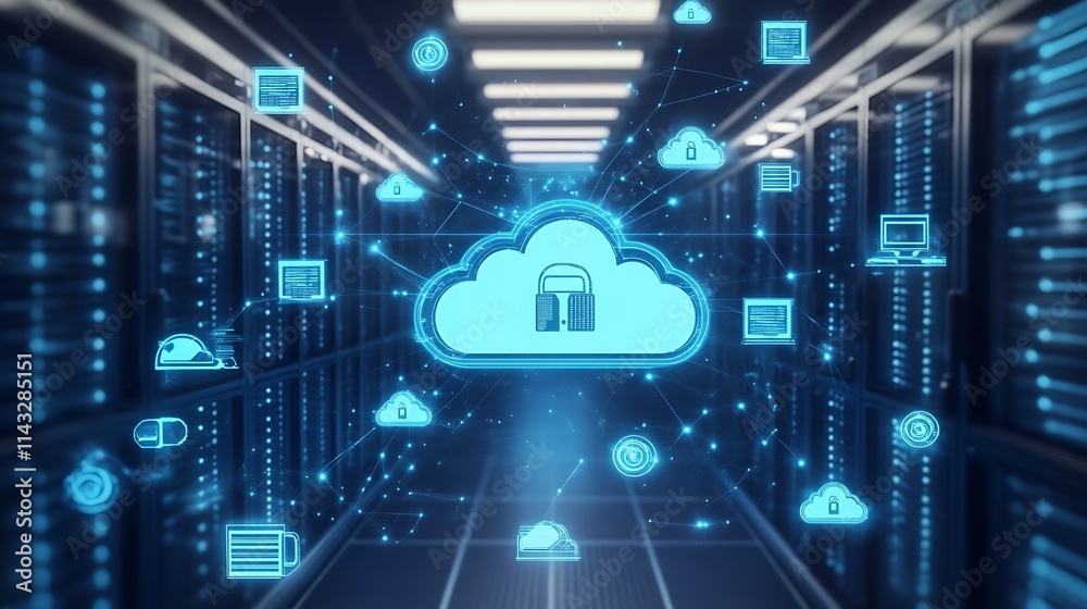 Aufkleber Secure Cloud Networking with Futuristic Digital Structures : Generative AI