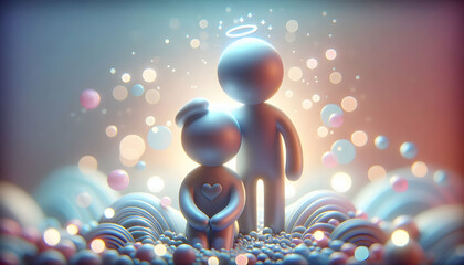 3D Abstract Digital Art Two Friends Supporting Each Other Emotional Support Concept Bokeh Soft Lighting Compassion Care Friendship