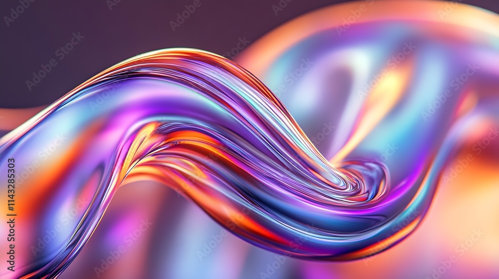 Poster Trendy 3D Abstract Waves with Iridescent Colors and Flowing Forms in Digital Illustration : Generative AI