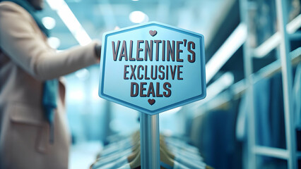 Valentine's Exclusive Deals Signage with Charming Script and Hearts: Tempting Prices for Shoppers in Photo Concept