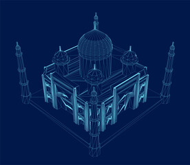 Taj mahal contour vector illustration. Isometric view