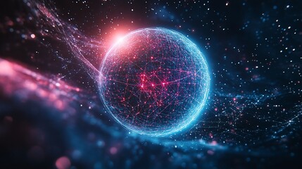 Obraz premium Abstract glowing sphere with network connections in space.