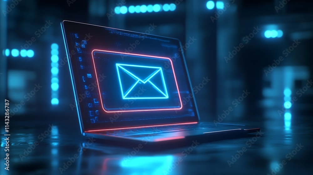 Leinwandbilder cyber email envelope on illuminated laptop in contemporary tech environment : generative ai
