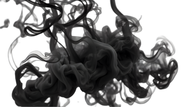 Realistic black smoke cut-out with swirling plumes and fine details, isolated on a transparent background. Perfect for fire, industrial, or cinematic themes.
