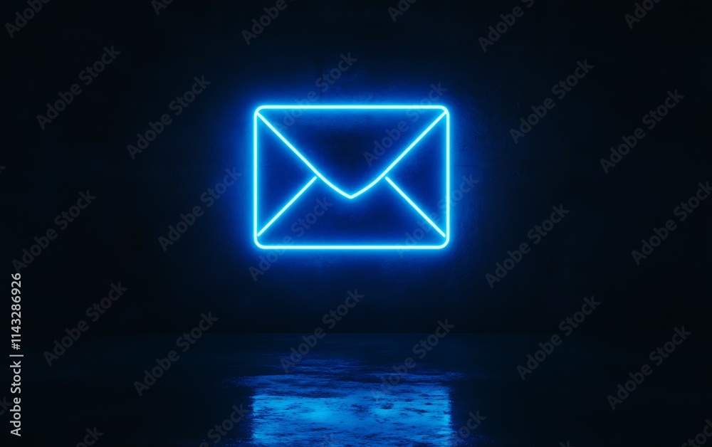 Aufkleber bright neon blue envelope icon illuminated against a dark background for futuristic design : generat