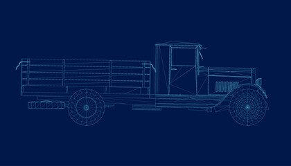 Vintage Truck wireframe. Side view. Vector illustration