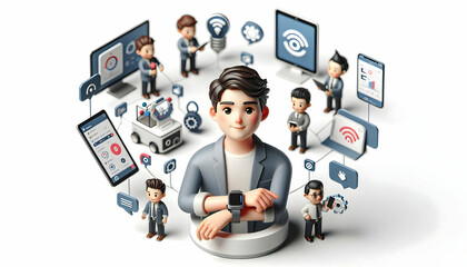 3D Close Up Portrait of Tech Team Member Collaborating with IoT Devices for Project Management