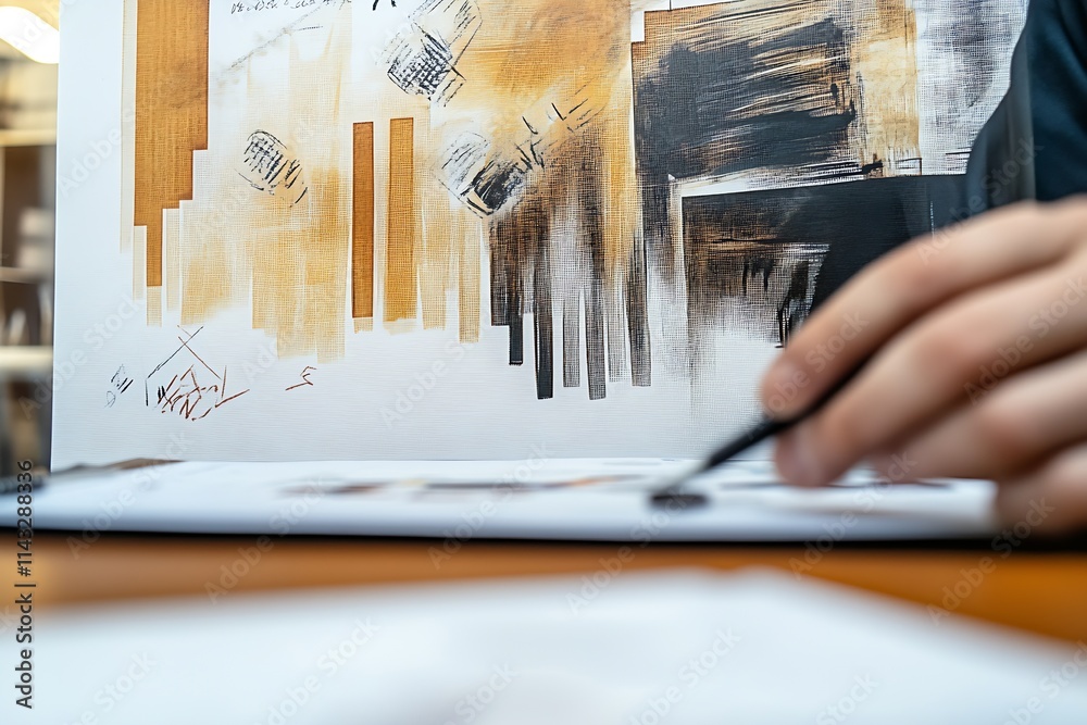 Poster Designer's Hand Creating Abstract Art with Brush and Ink : Generative AI