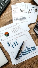 Fototapeta premium Detailed Financial Reports and Graphs for Corporate and Market Analysis : Generative AI