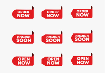 Red ribbon with text Coming soon, New update, order now Banner ribbon label Coming soon