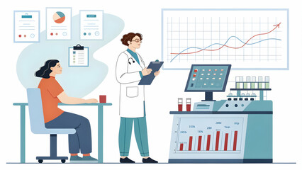 Endocrinologist Monitoring Growth Hormone Therapy Secretion Levels with Empty Space for Text on Left