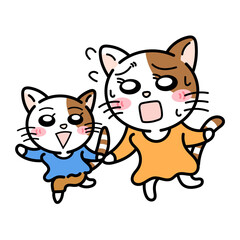 子供に振り回されるお母さんネコ