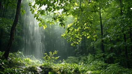 Fototapeta premium Captivating Forest Rain Shower