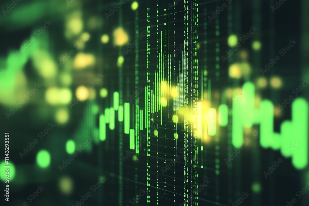Poster Abstract Green Digital Matrix with Glowing Lines and Graphs for Financial and Technology Backgrounds : Generative AI